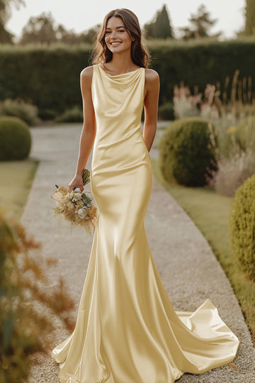 Daffodil Cowl Neck Satin Mermaid Bridesmaid Dress